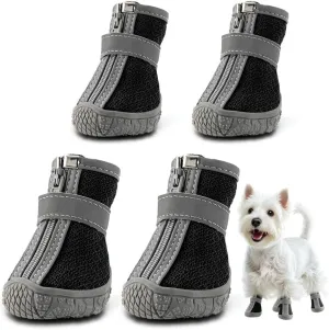 Dog Shoes for Small Dogs, Breathable Dog Boots Paw Protector for Hot Pavement Winter Snow, Dog Booties with Reflective Strips Rugged Anti-Slip Sole for Hardwood Floors Walking Black Size 3
