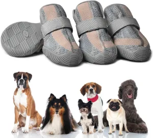 Dog Shoes,Mesh Breathable Dog Boots for Walking Running Hiking,Soft Non-Slip Rugged Rubber Sole Dog Booties with Adjustable Straps 4Pcs,Grey-Size1