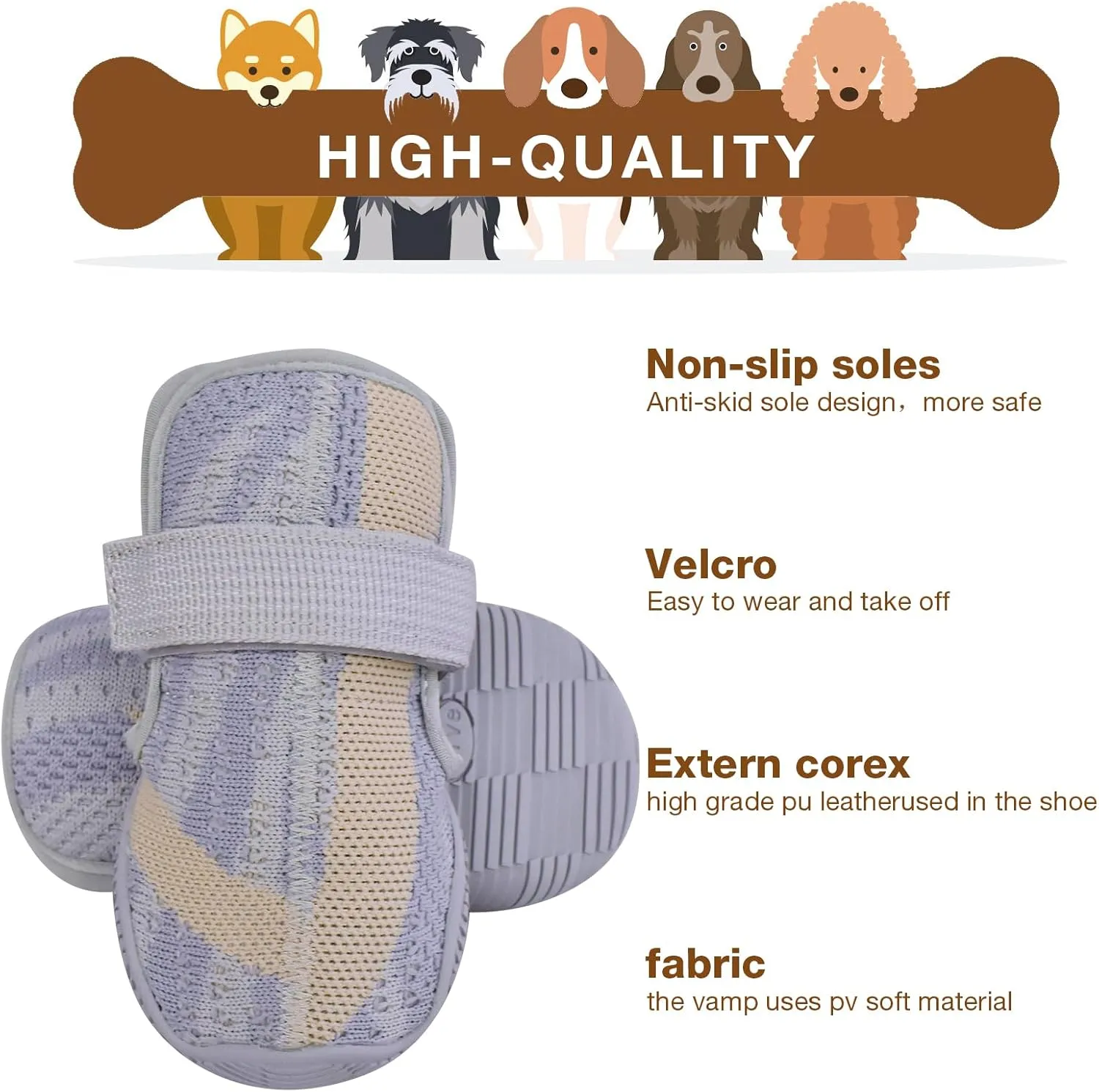 Dog Shoes,Mesh Breathable Dog Boots for Walking Running Hiking,Soft Non-Slip Rugged Rubber Sole Dog Booties with Adjustable Straps 4Pcs,Grey-Size1