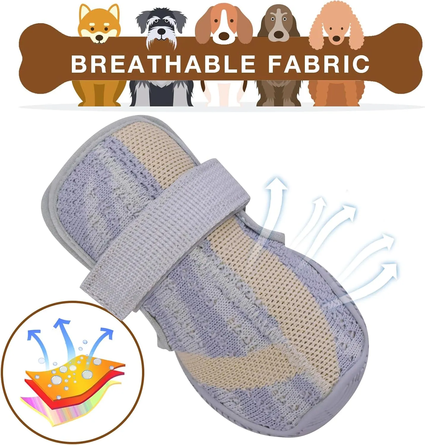 Dog Shoes,Mesh Breathable Dog Boots for Walking Running Hiking,Soft Non-Slip Rugged Rubber Sole Dog Booties with Adjustable Straps 4Pcs,Grey-Size1