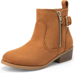 DREAM PAIRS Girls Boots Low Heel Side Zipper Ankle Booties Little Kid/Big Kid