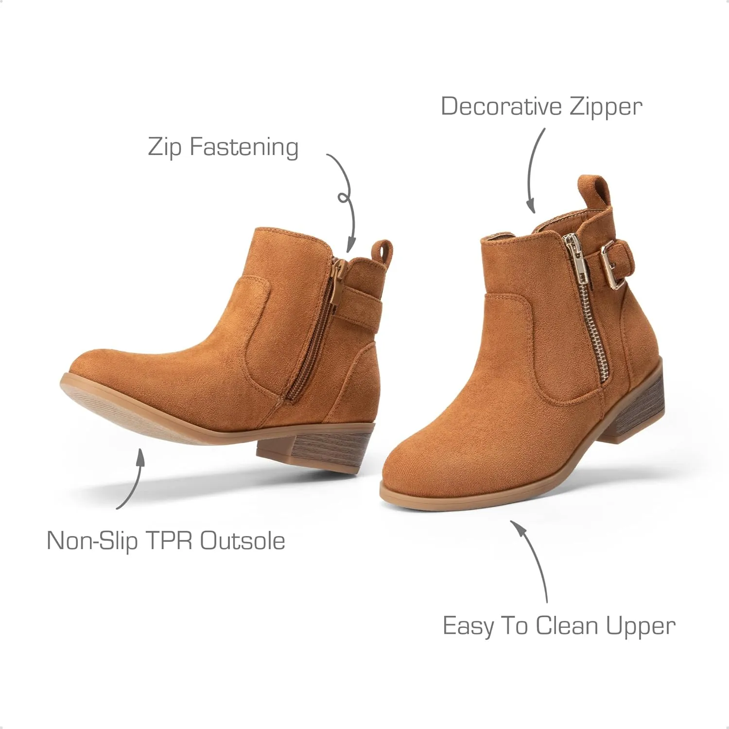 DREAM PAIRS Girls Boots Low Heel Side Zipper Ankle Booties Little Kid/Big Kid
