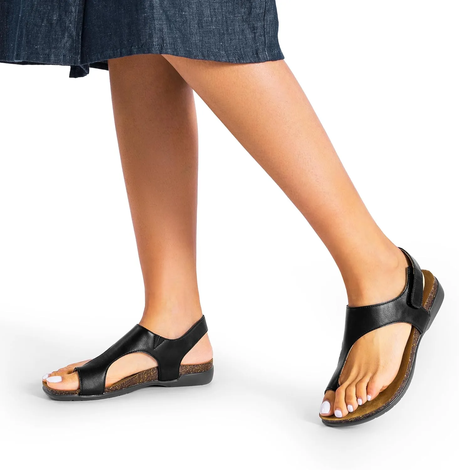 DREAM PAIRS Women's Comfortable Cork Footbed Arch Support Sandals Casual to Dressy Thong Walking Flat Sandals for Summer