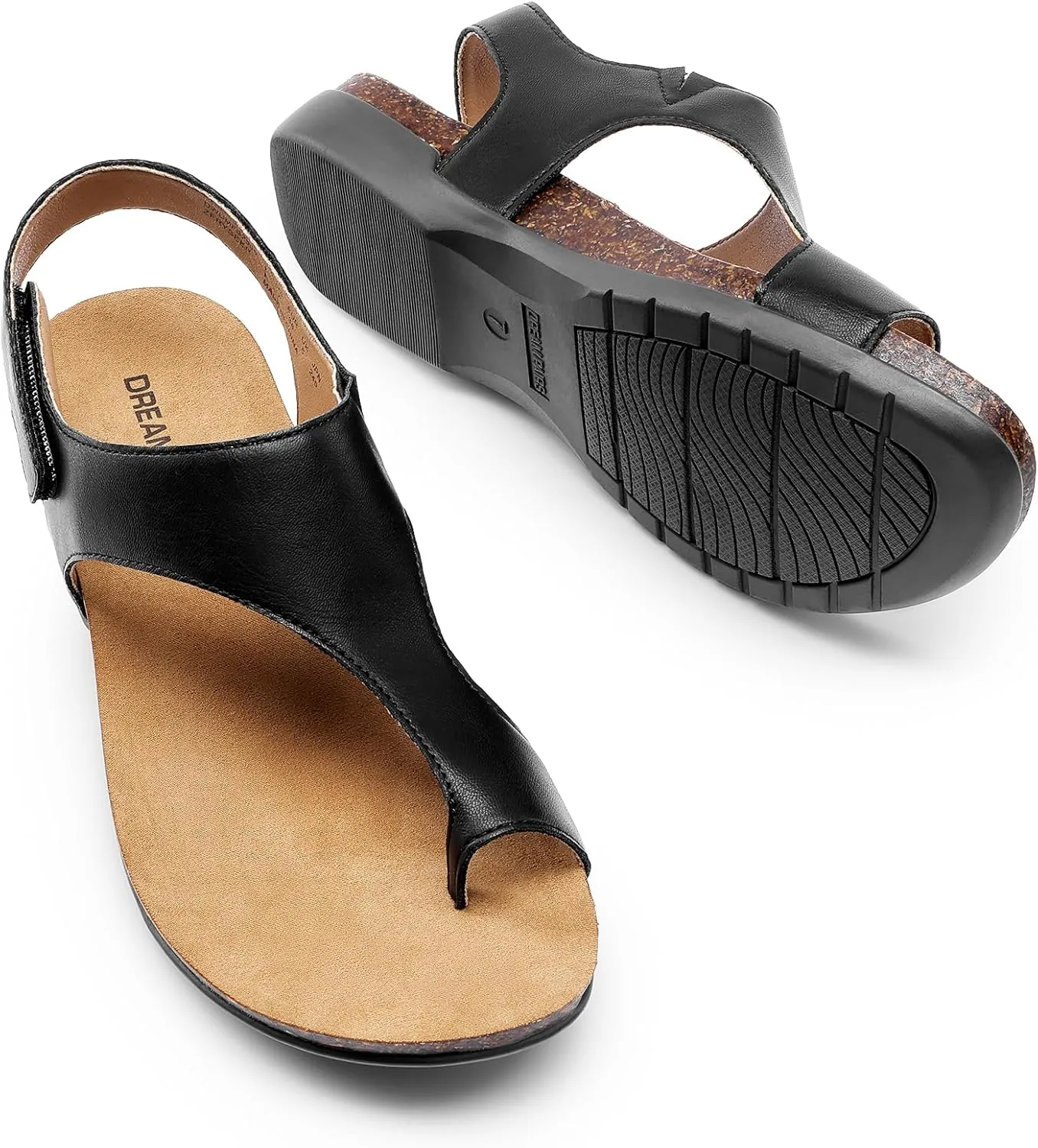 DREAM PAIRS Women's Comfortable Cork Footbed Arch Support Sandals Casual to Dressy Thong Walking Flat Sandals for Summer