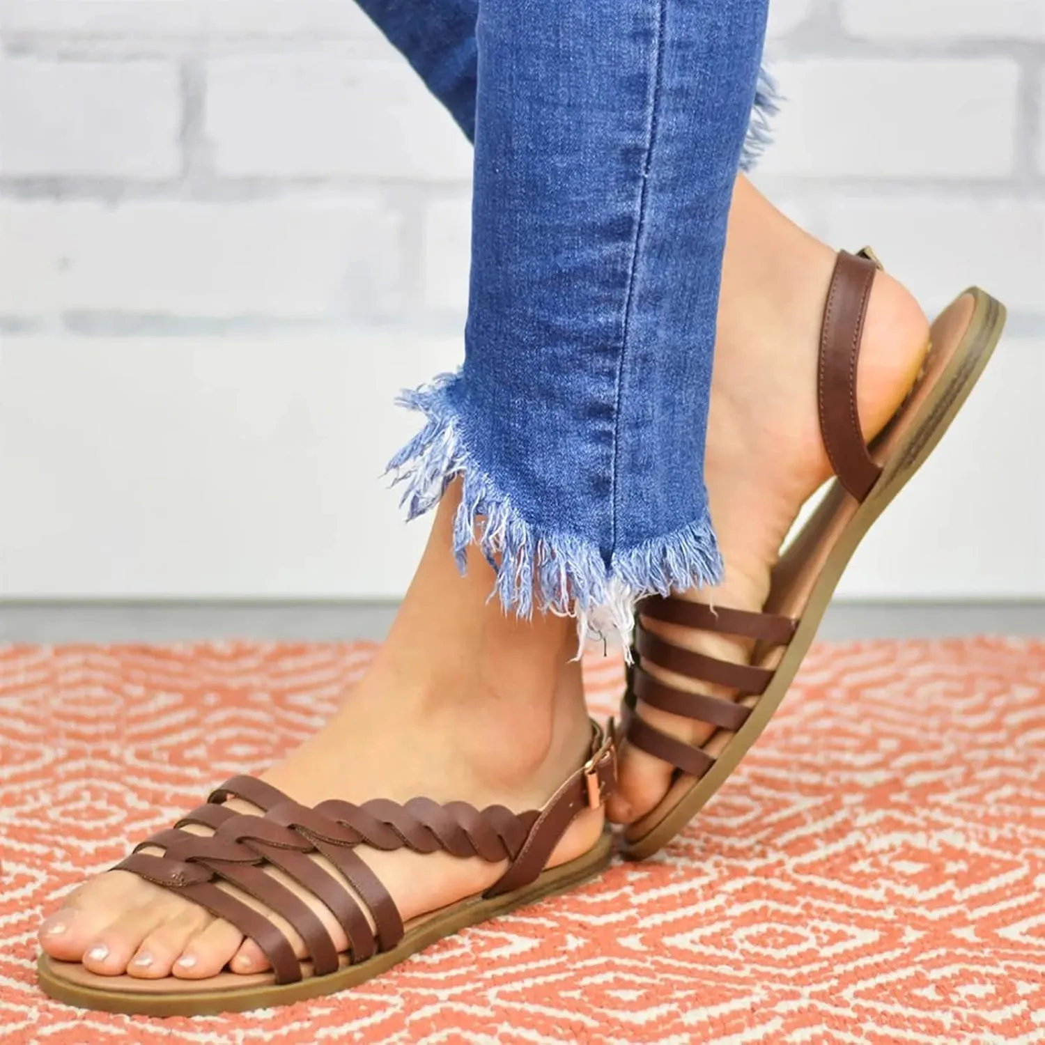 Dress Sandals Women Falt Criss Cross Flat Sandals Woven Gladiator Retro Back Strap Flat Sandals for Women