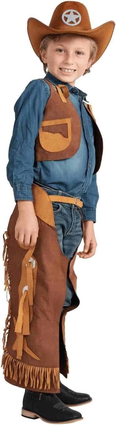 Dress Up America Cowboy Costume for Boys - Kids Cowboy Chaps and Vest Set - Feels Like Real Chaps