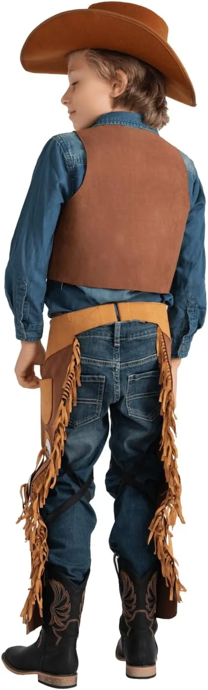 Dress Up America Cowboy Costume for Boys - Kids Cowboy Chaps and Vest Set - Feels Like Real Chaps