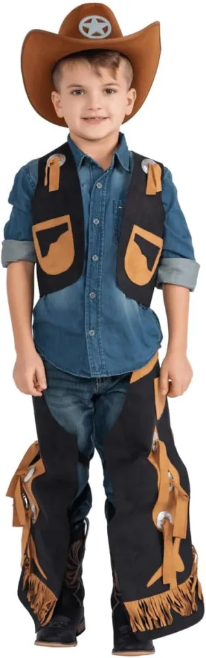 Dress Up America Cowboy Costume for Boys - Kids Cowboy Chaps and Vest Set - Feels Like Real Chaps