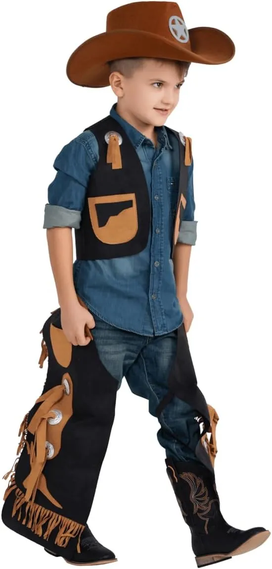 Dress Up America Cowboy Costume for Boys - Kids Cowboy Chaps and Vest Set - Feels Like Real Chaps