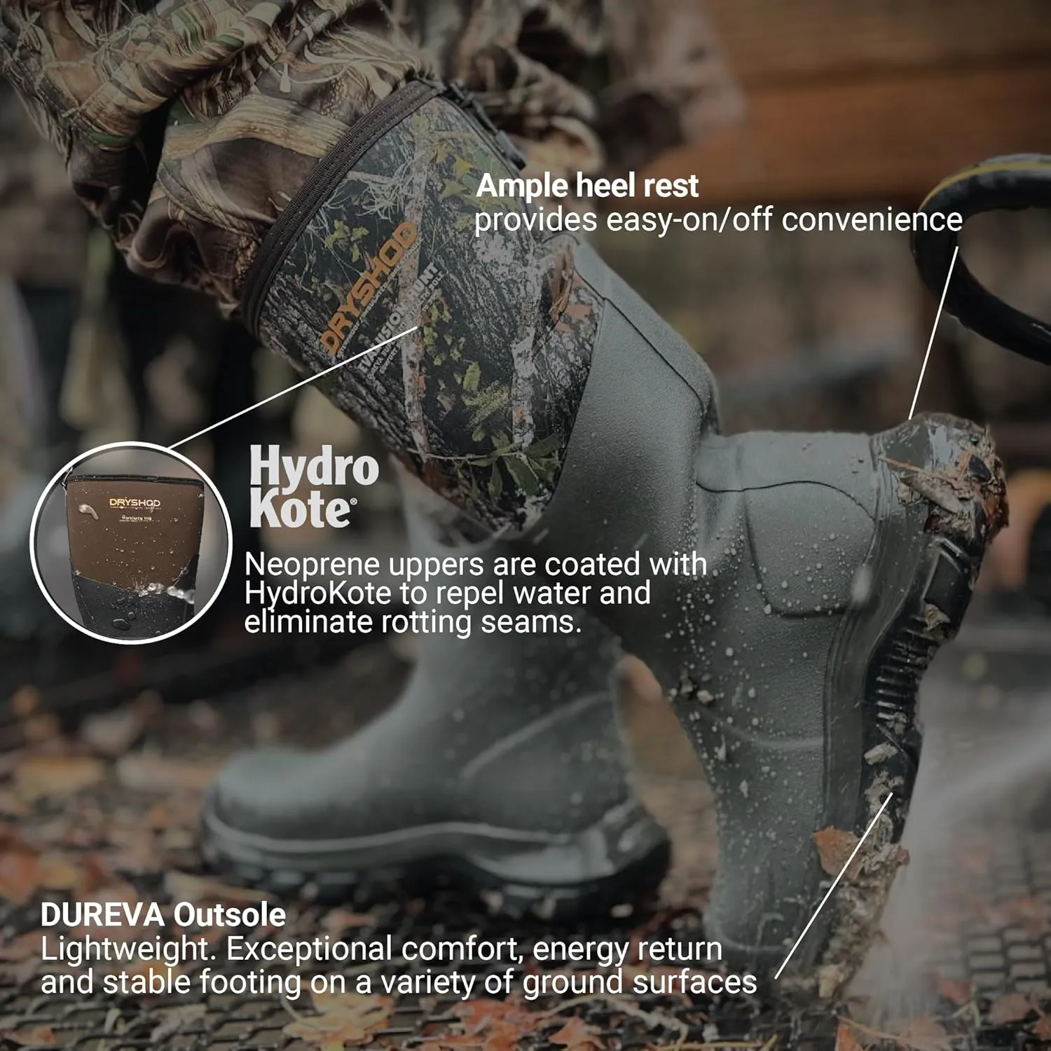 Dryshod Evalusion Hi Lightweight Rubber Hunting Boots | Waterproof | Camo | Insulated