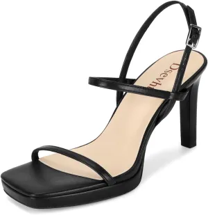 Dsevht Womens Sandals Square Open Toe Chunky High Heels Strappy Ankle Strap Sexy High Heel Sandals for Women