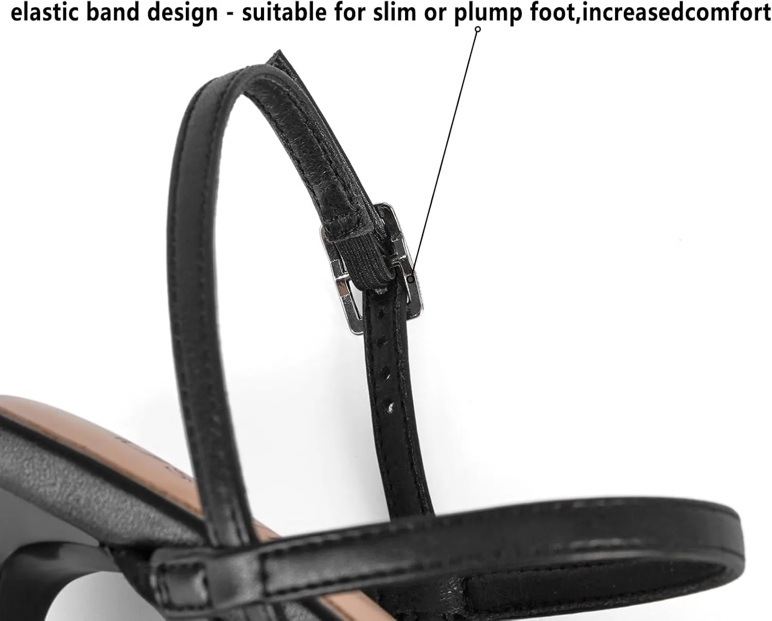 Dsevht Womens Sandals Square Open Toe Chunky High Heels Strappy Ankle Strap Sexy High Heel Sandals for Women