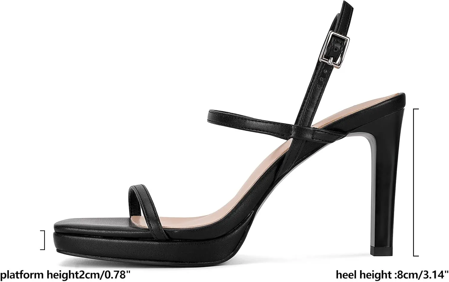 Dsevht Womens Sandals Square Open Toe Chunky High Heels Strappy Ankle Strap Sexy High Heel Sandals for Women