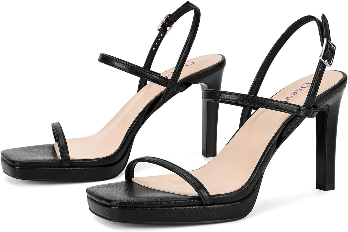Dsevht Womens Sandals Square Open Toe Chunky High Heels Strappy Ankle Strap Sexy High Heel Sandals for Women