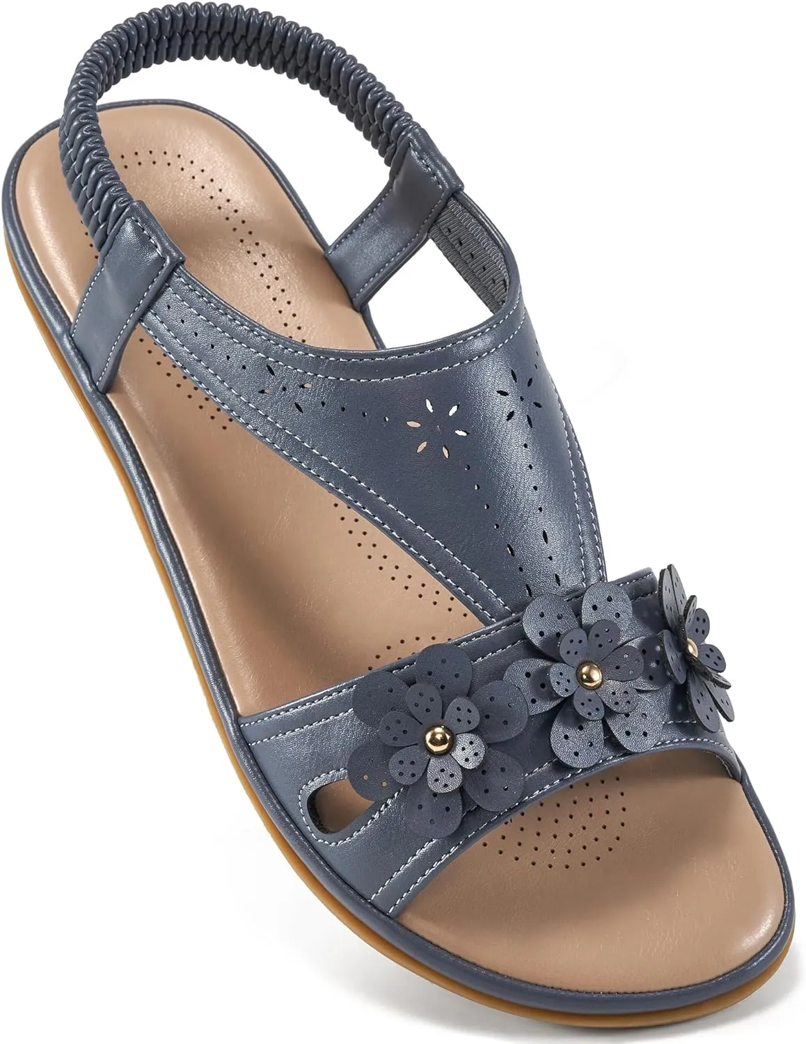 Ecetana Womens Sandals Dressy Summer Beach Casual Elastic Strap Slip on Flat Shoes with Memory Foam