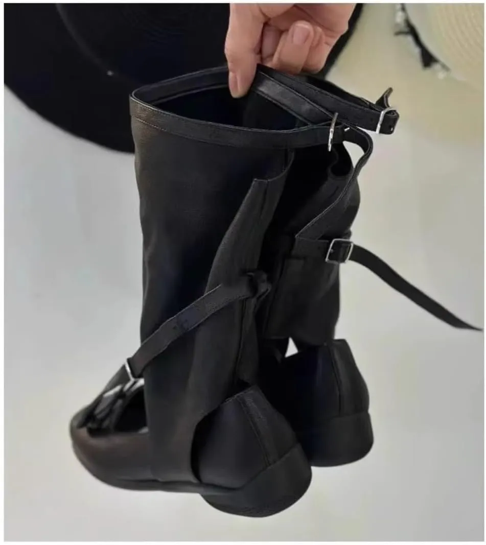 Emo Boots Goth Ballet Flats for Women Platform Emo Shoes Bow Decors Slip on Loafers Wide Width No Slip Chunky Sole Y2K Retro Punk Leather Straps Foldover Calf Boots Cute Ballerina Shoes Rave Party