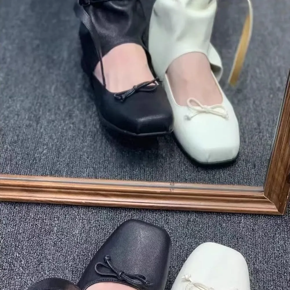 Emo Boots Goth Ballet Flats for Women Platform Emo Shoes Bow Decors Slip on Loafers Wide Width No Slip Chunky Sole Y2K Retro Punk Leather Straps Foldover Calf Boots Cute Ballerina Shoes Rave Party