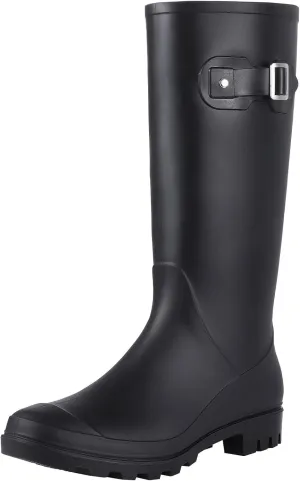 Evshine Women's Knee High Rain Boots - Narrow Calf - Fashion Waterproof Tall Rain Shoes