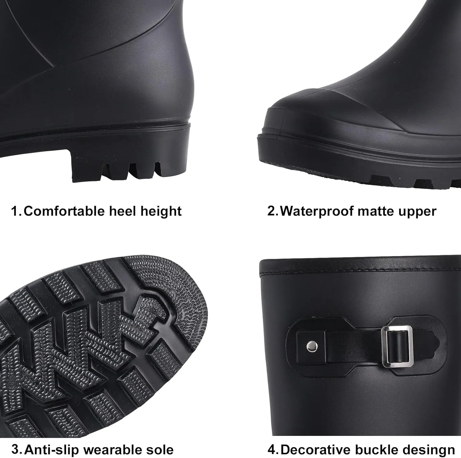 Evshine Women's Knee High Rain Boots - Narrow Calf - Fashion Waterproof Tall Rain Shoes
