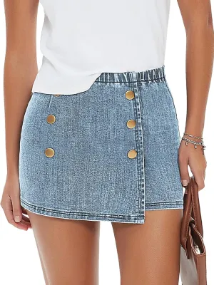 EXLURA Womens Button Bodycon Mini Skirt Sexy Night Club High Waist Elastic Y2K Trendy Short Plaid Skirts