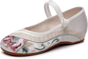 eYLun Women Embroidered Shoes Flats Floral Comfortable Ballet Flats Shoes Round Toe Mary Jane Shoes