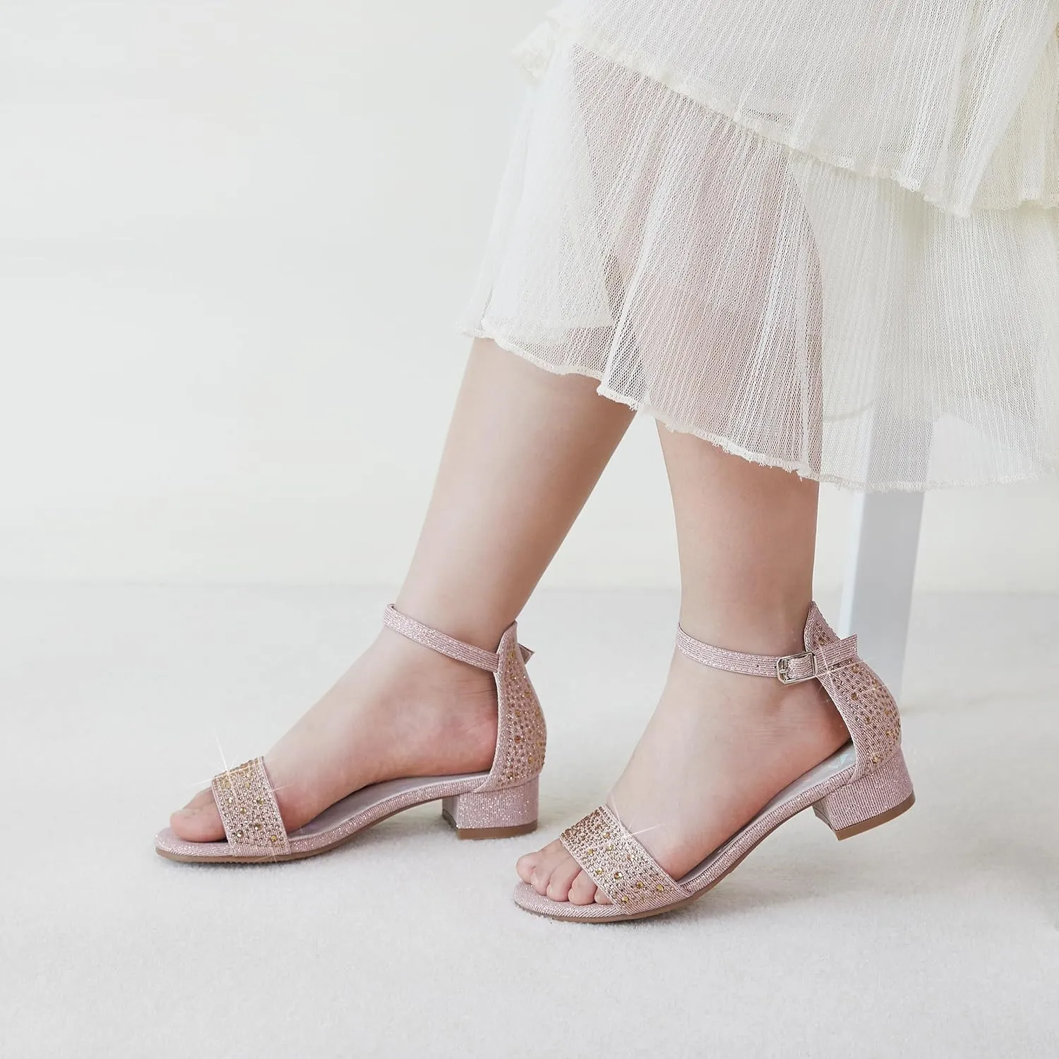 Felix & Flora Girls Sandals Low Heels Open Toe Flower Girl Dress Shoes