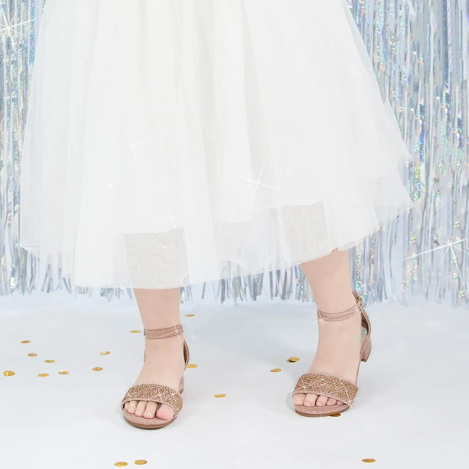 Felix & Flora Girls Sandals Low Heels Open Toe Flower Girl Dress Shoes