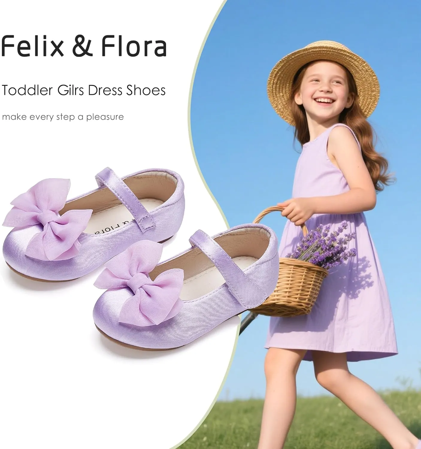 Felix & Flora Toddler Flower Girl Dress Shoes - Baby Girl Ballet Mary Jane Flats for Party School Wedding
