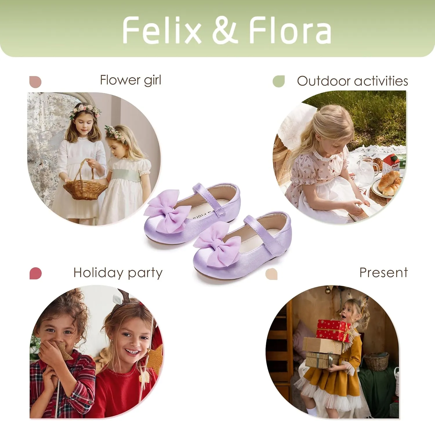 Felix & Flora Toddler Flower Girl Dress Shoes - Baby Girl Ballet Mary Jane Flats for Party School Wedding