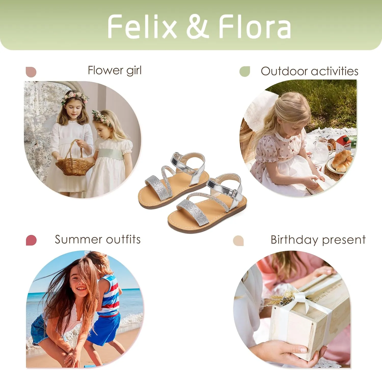 Felix & Flora Toddler Girl Sandals - Flower Girl Dress Shoes Open Toe Little Kid Summer Flats