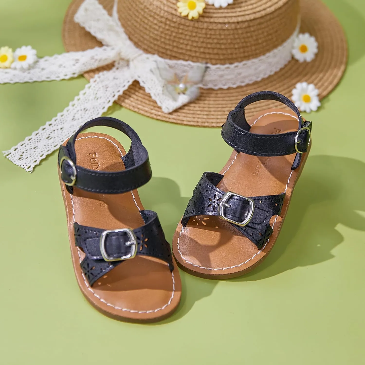Felix & Flora Toddler Girl Sandals - Flower Girl Dress Shoes Open Toe Little Kid Summer Flats
