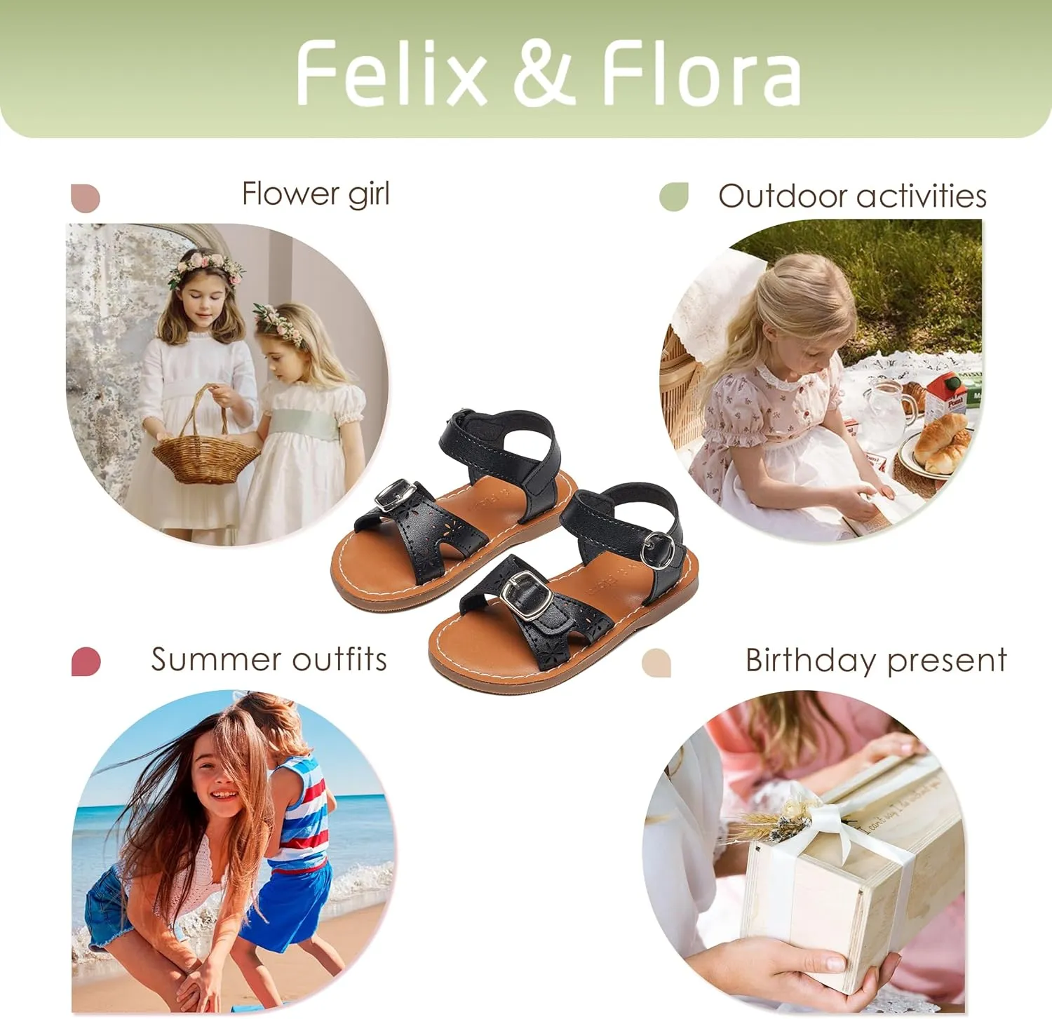 Felix & Flora Toddler Girl Sandals - Flower Girl Dress Shoes Open Toe Little Kid Summer Flats