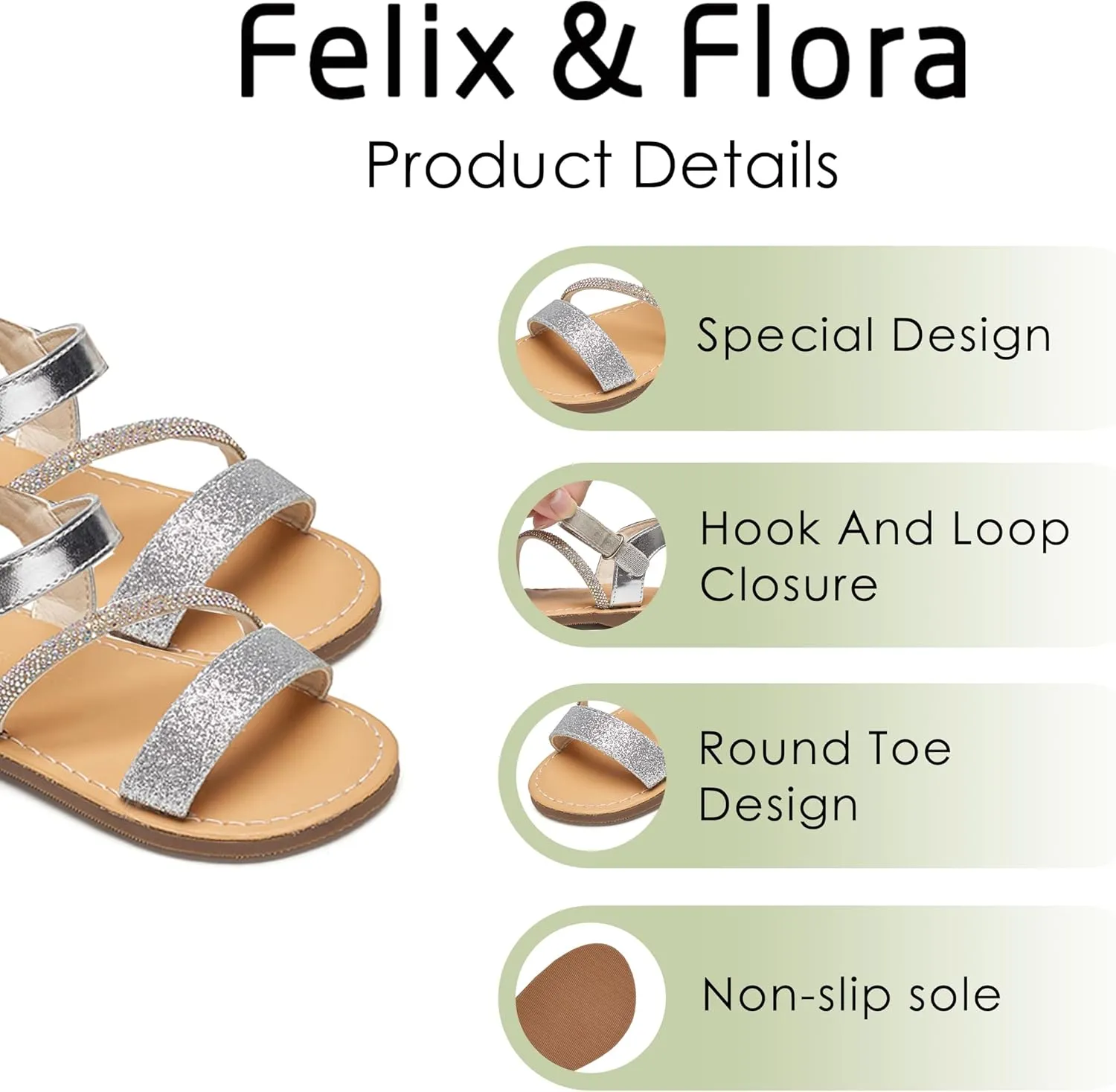 Felix & Flora Toddler Girl Sandals - Flower Girl Dress Shoes Open Toe Little Kid Summer Flats