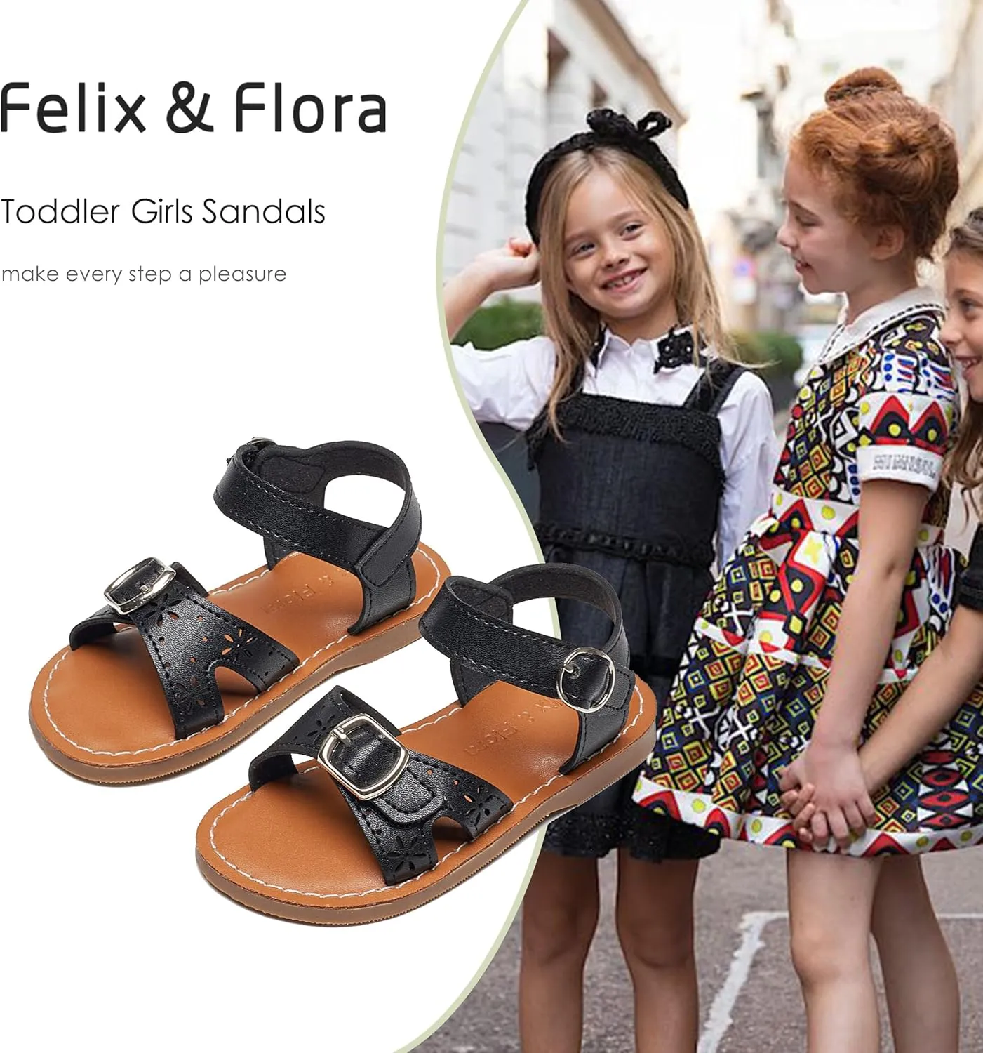 Felix & Flora Toddler Girl Sandals - Flower Girl Dress Shoes Open Toe Little Kid Summer Flats