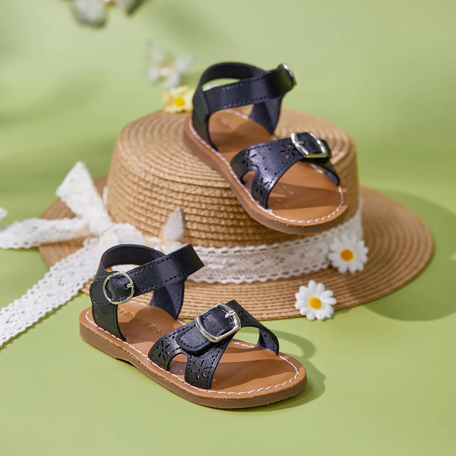 Felix & Flora Toddler Girl Sandals - Flower Girl Dress Shoes Open Toe Little Kid Summer Flats
