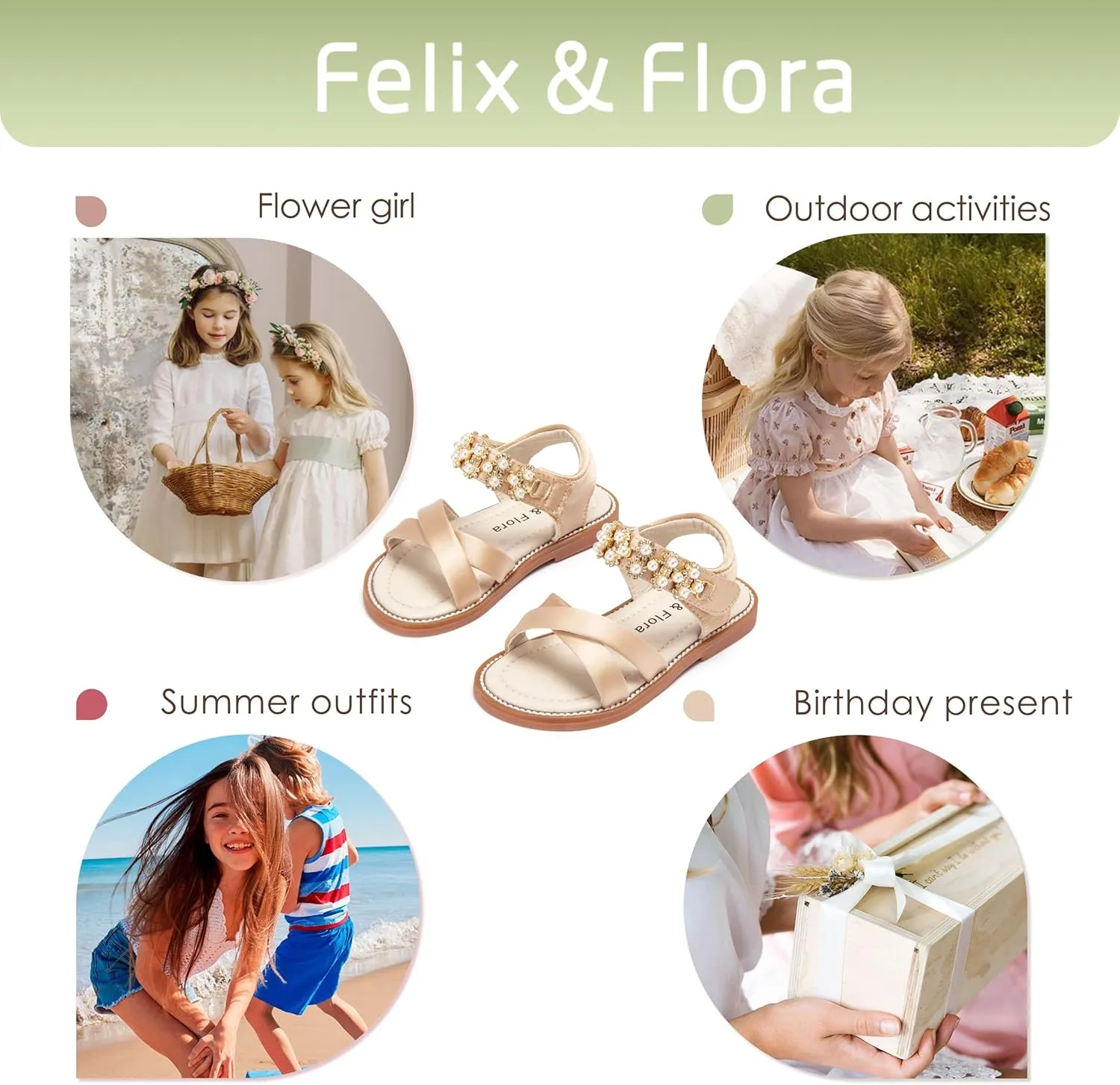 Felix & Flora Toddler Girls Sandals Soft Rubber Flats Summer Baby Flower Girl Shoes.