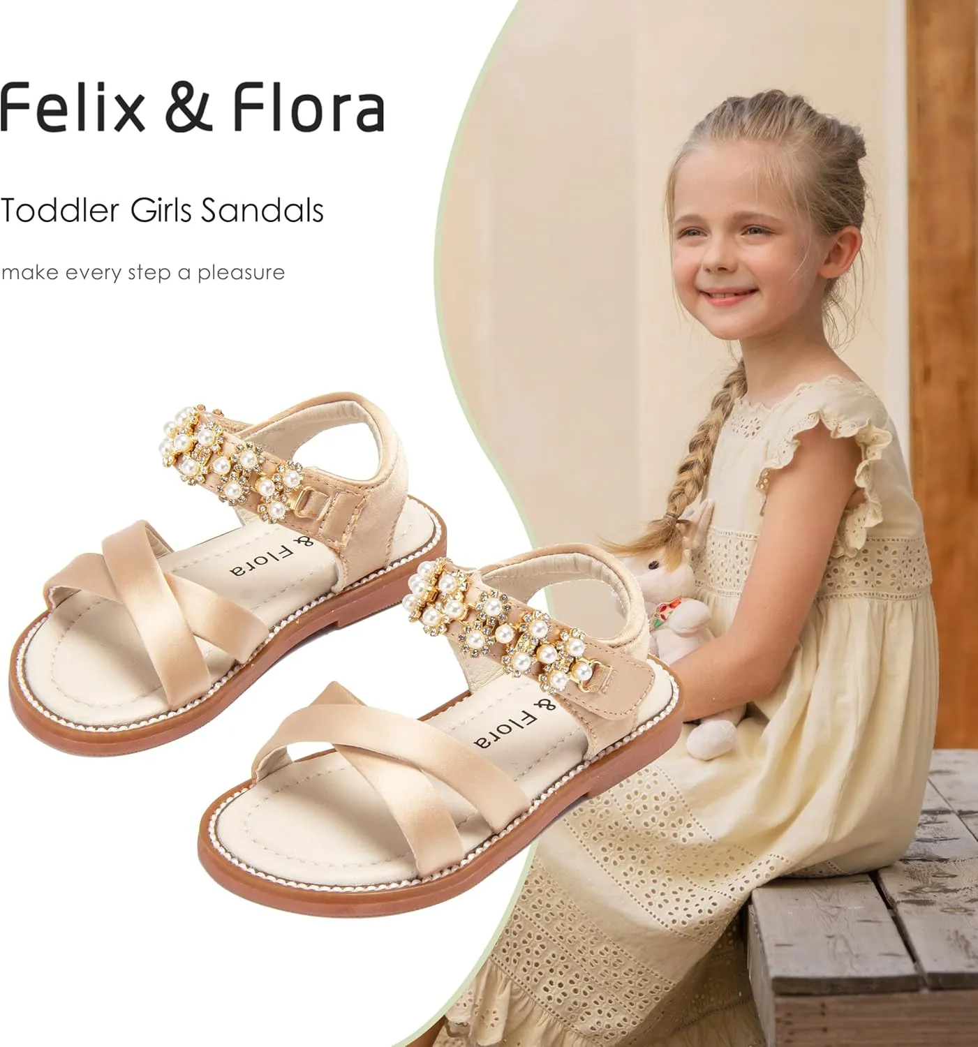 Felix & Flora Toddler Girls Sandals Soft Rubber Flats Summer Baby Flower Girl Shoes.