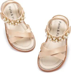 Felix & Flora Toddler Girls Sandals Soft Rubber Flats Summer Baby Flower Girl Shoes.