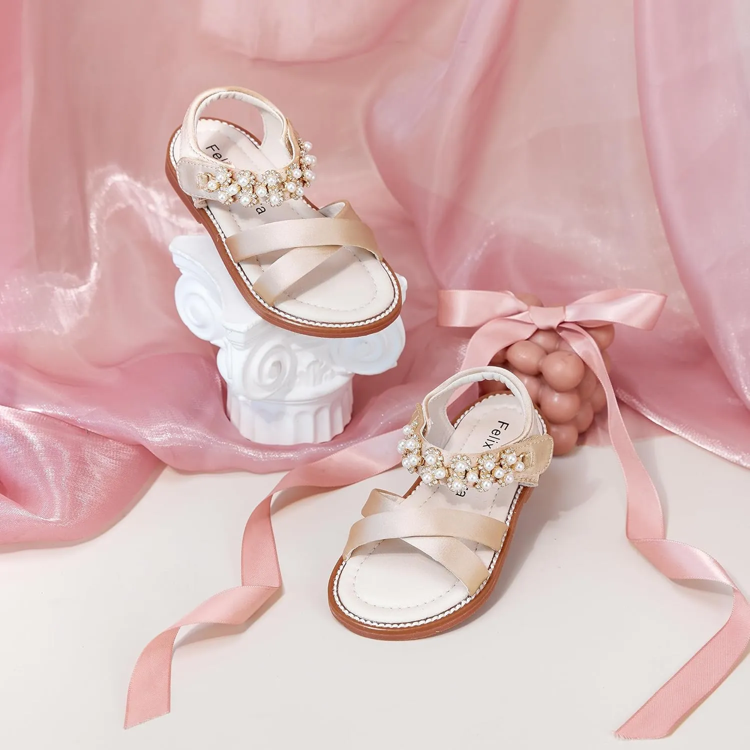 Felix & Flora Toddler Girls Sandals Soft Rubber Flats Summer Baby Flower Girl Shoes.