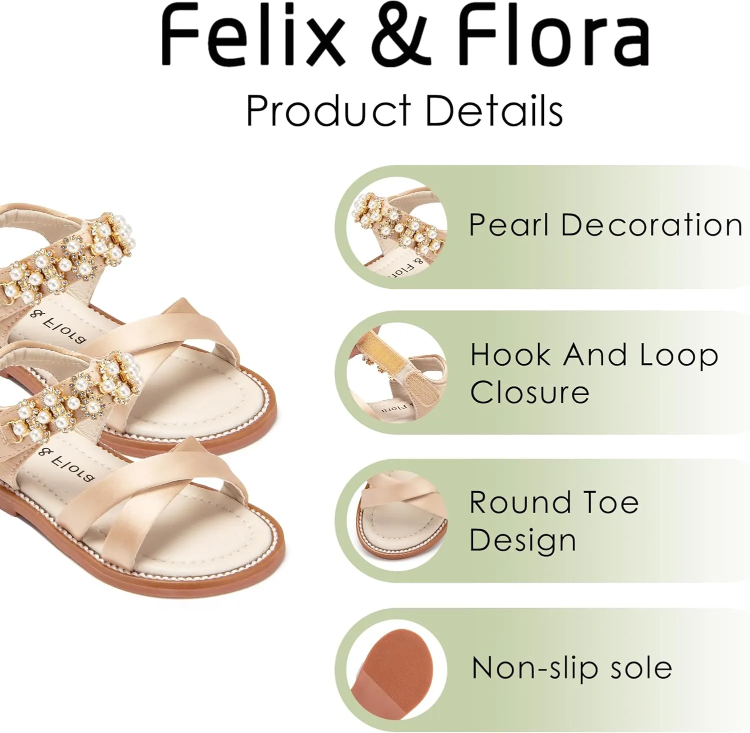 Felix & Flora Toddler Girls Sandals Soft Rubber Flats Summer Baby Flower Girl Shoes.
