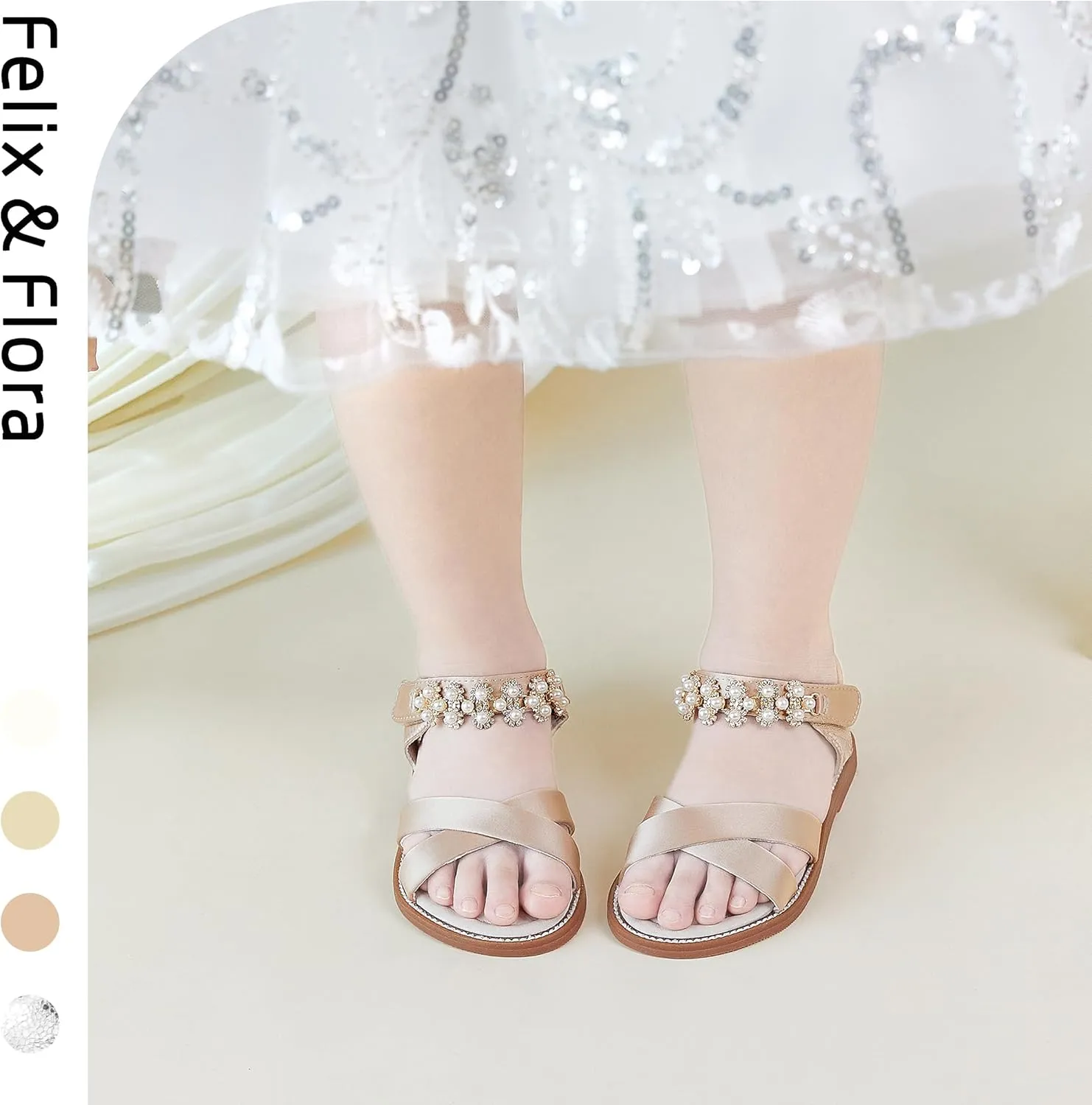 Felix & Flora Toddler Girls Sandals Soft Rubber Flats Summer Baby Flower Girl Shoes.