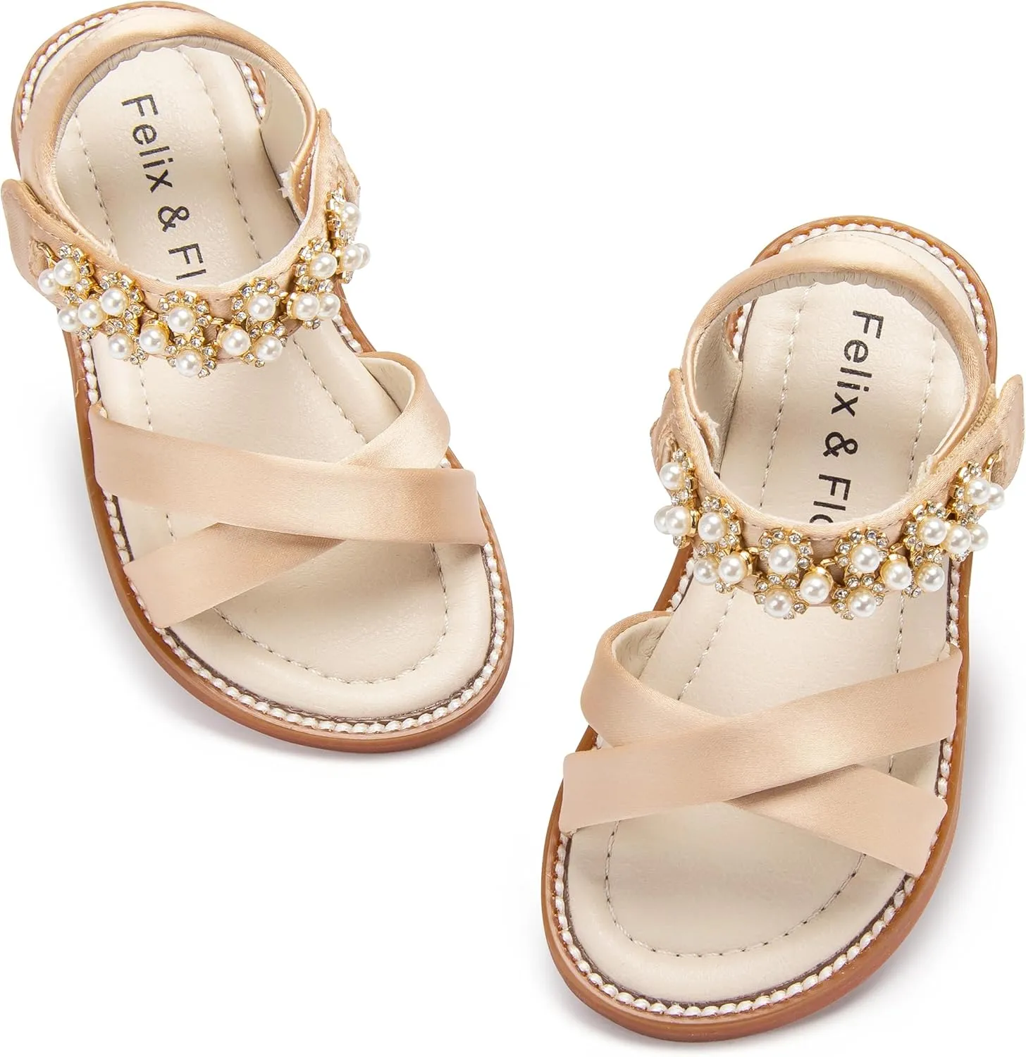 Felix & Flora Toddler Girls Sandals Soft Rubber Flats Summer Baby Flower Girl Shoes.