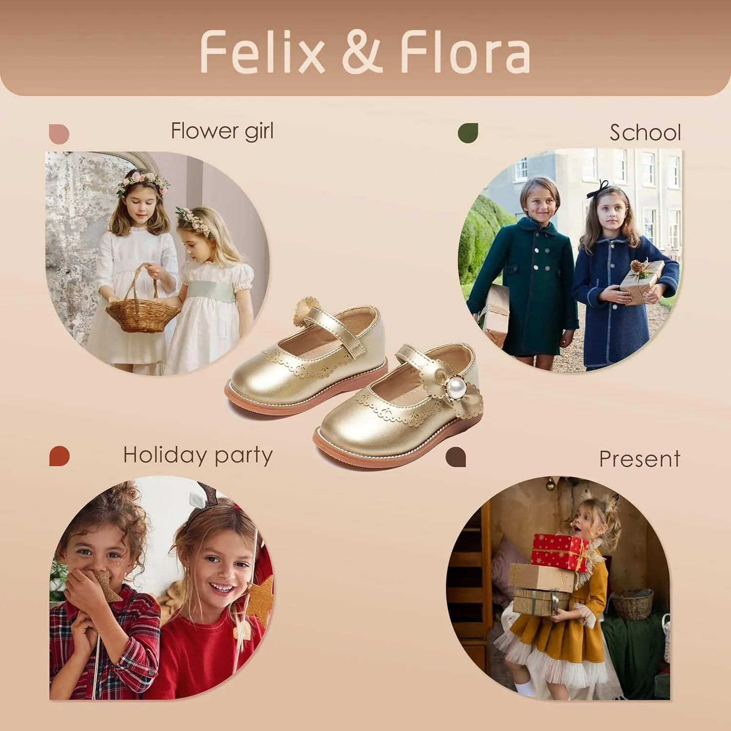 Felix & Flora Toddler Little Girl Princess Dress Shoes-Mary Jane Flats for Girl Party School Shoes