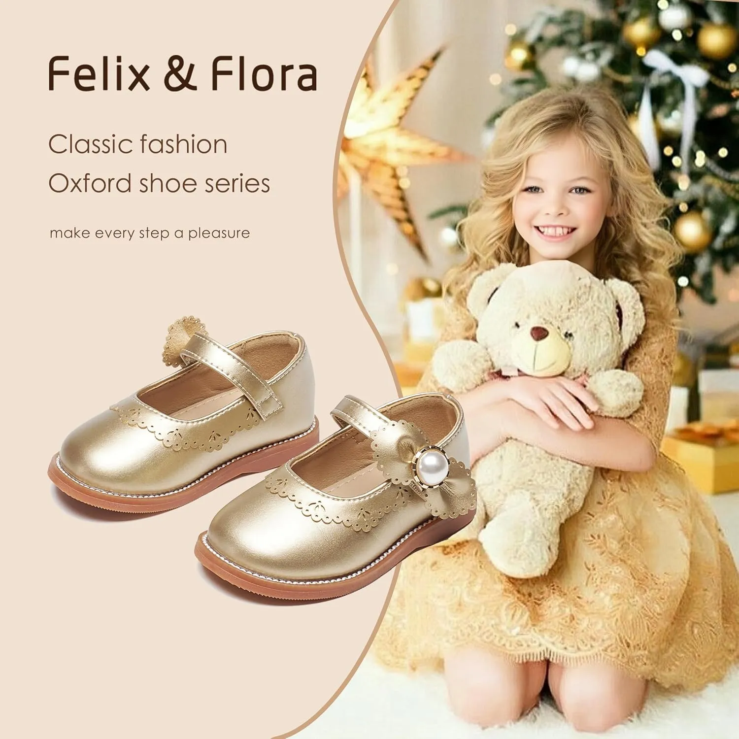 Felix & Flora Toddler Little Girl Princess Dress Shoes-Mary Jane Flats for Girl Party School Shoes