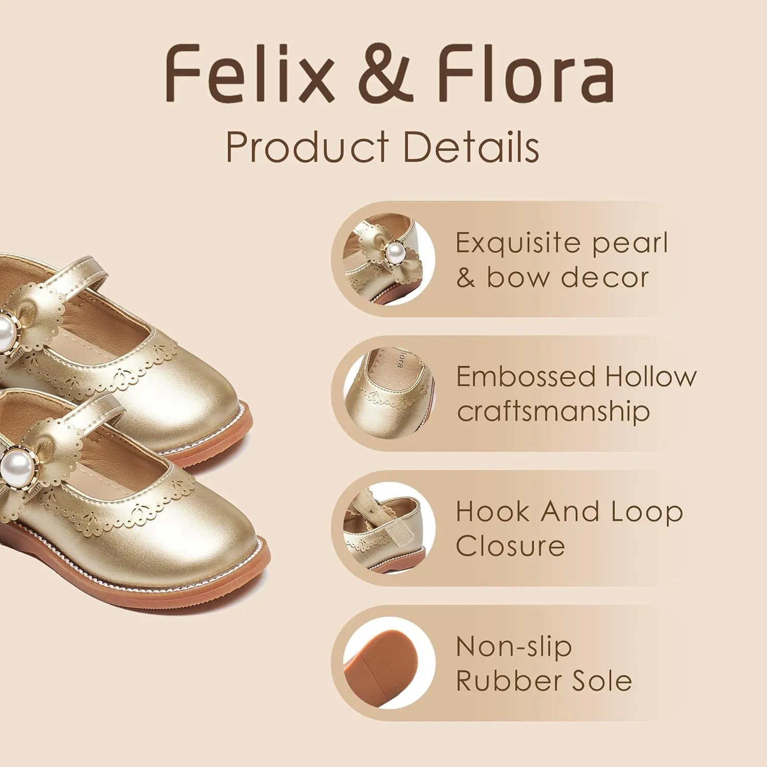 Felix & Flora Toddler Little Girl Princess Dress Shoes-Mary Jane Flats for Girl Party School Shoes