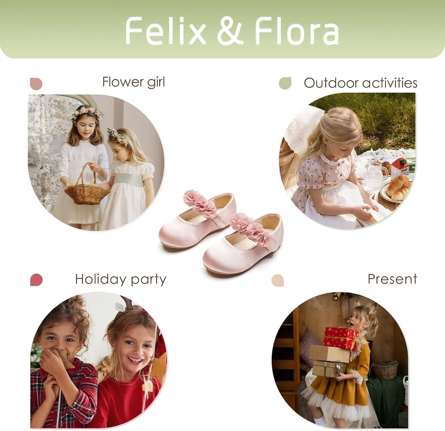 Felix & Flora Toddler Little Girls Dress Shoes - Flower Girls Mary Jane Flats Ballet Shoes Party Wedding