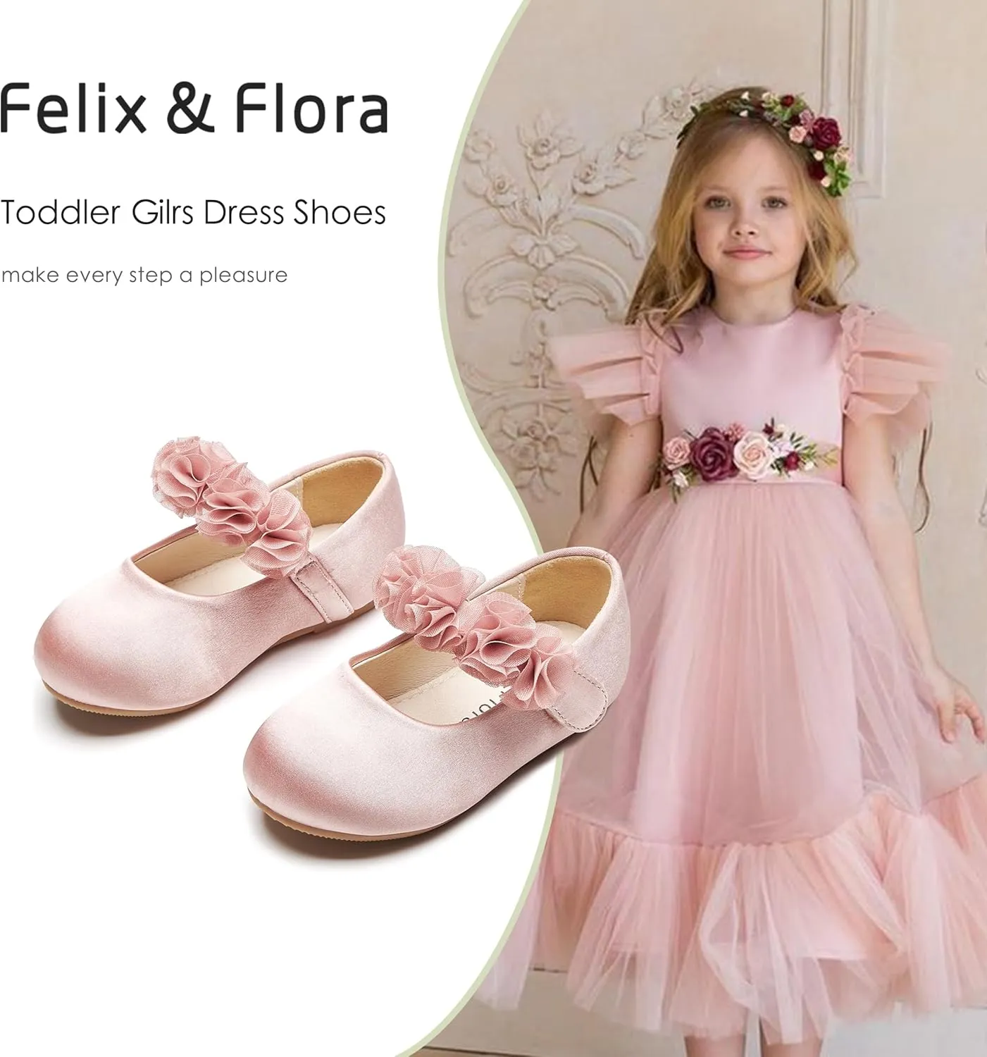 Felix & Flora Toddler Little Girls Dress Shoes - Flower Girls Mary Jane Flats Ballet Shoes Party Wedding