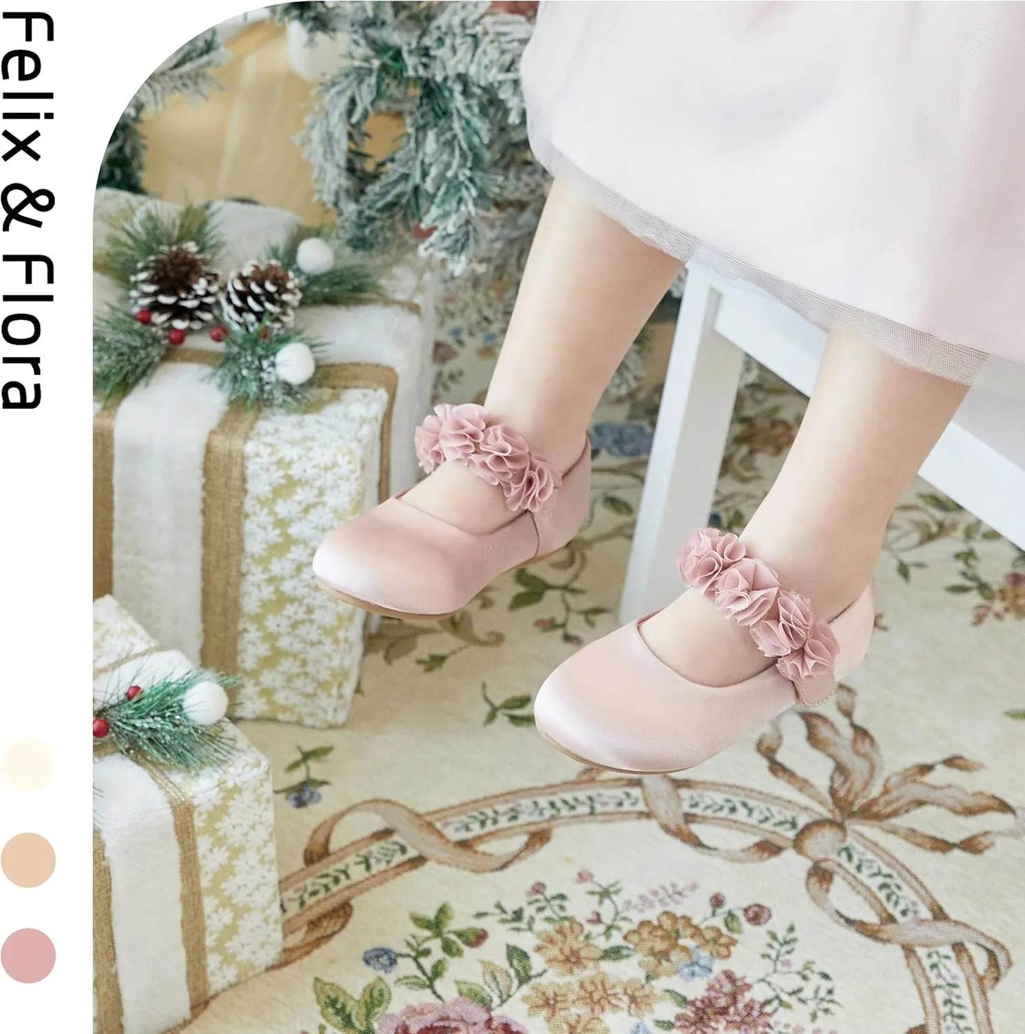 Felix & Flora Toddler Little Girls Dress Shoes - Flower Girls Mary Jane Flats Ballet Shoes Party Wedding