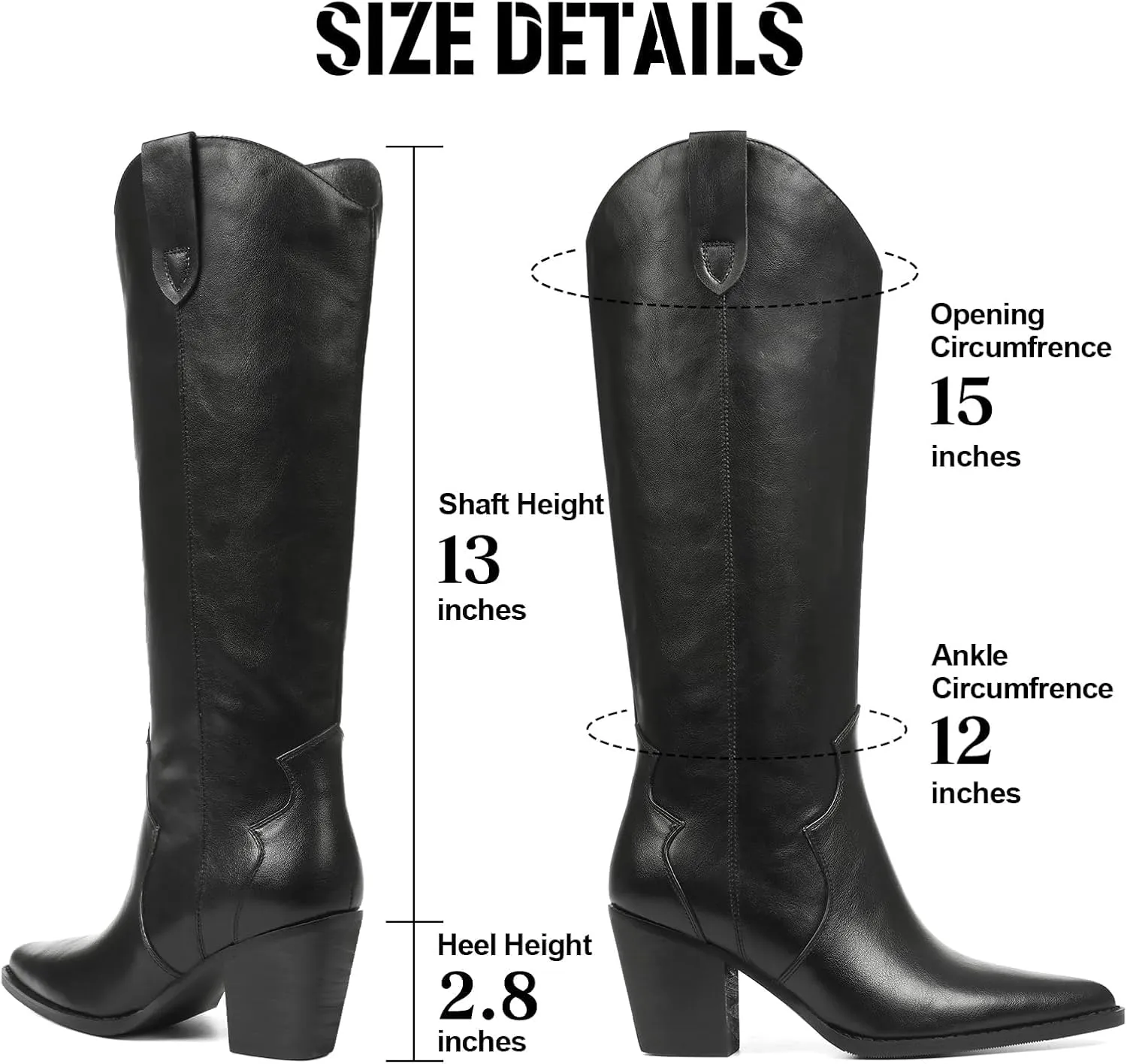 femflame Cowboy Boots for Women Pointed Toe Chunky Heel Knee High Boots Embroidered Western Boots