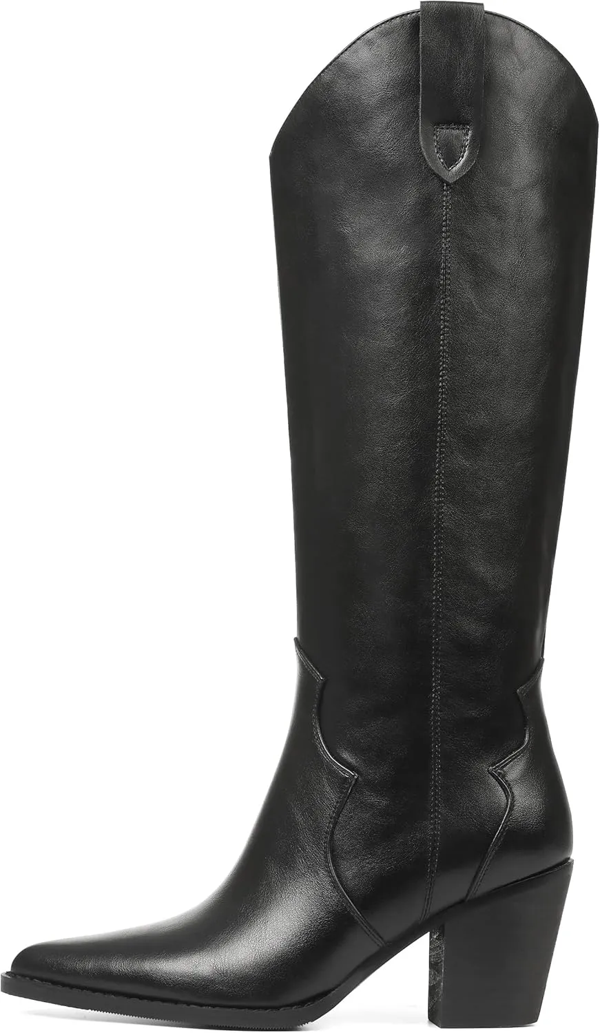 femflame Cowboy Boots for Women Pointed Toe Chunky Heel Knee High Boots Embroidered Western Boots